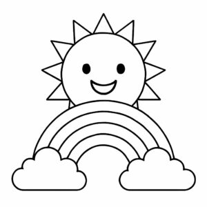 kleurplaat regenboog met zon