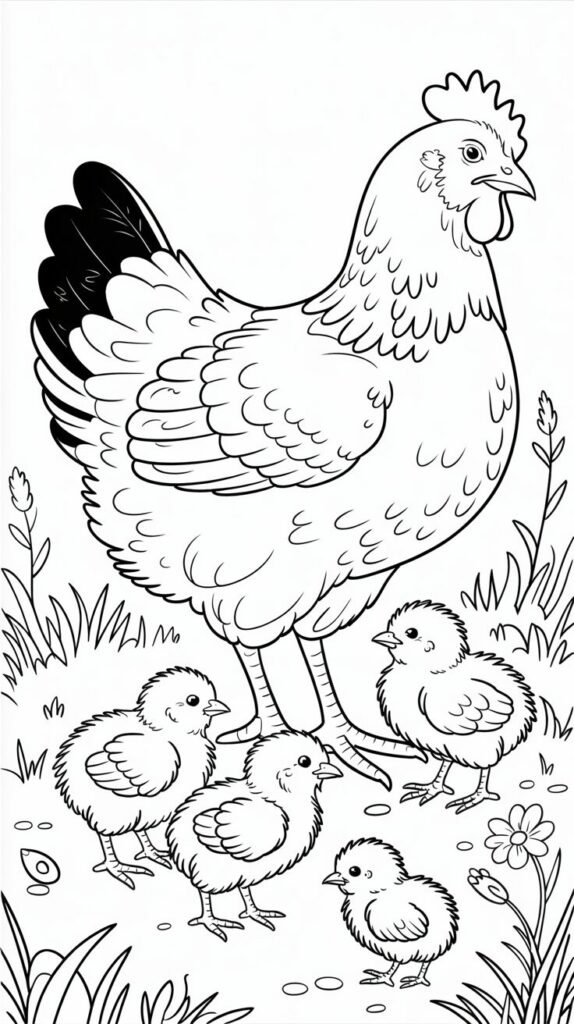 kip met kuikens kleurplaat