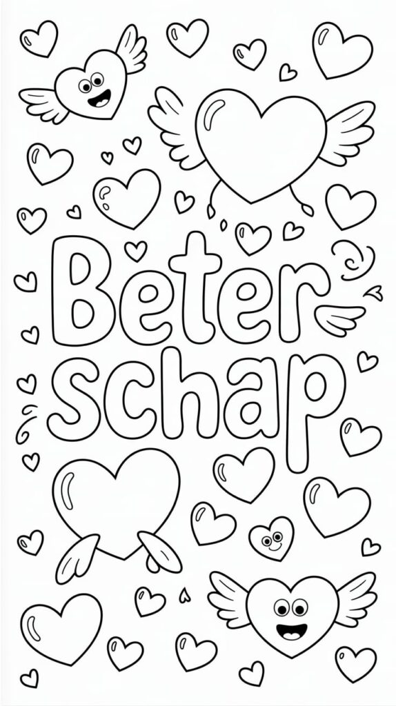 kleurplaat beterschap hartjes