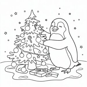 kleurplaat kerst pinguin