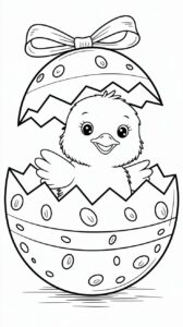 Página para colorear: huevo de Pascua con pollito