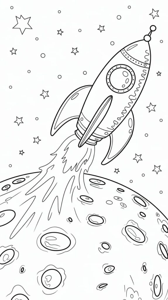 kleurplaat raket maan