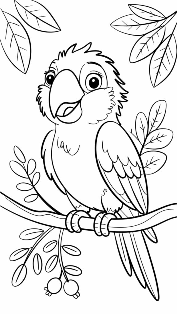 dala konmuş papağan boyama