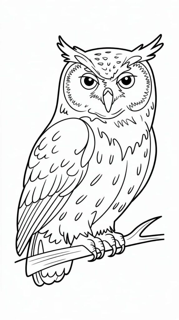 dessin hibou sur une branche