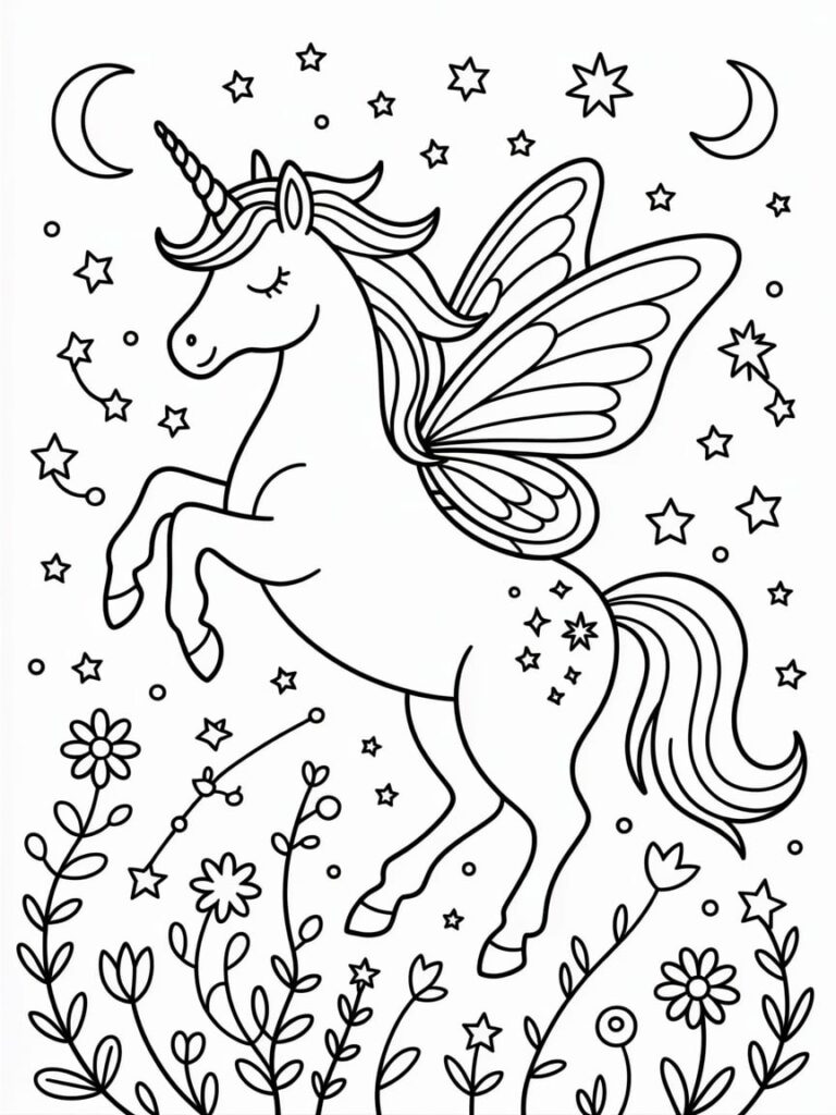 Butterfly Winged Unicorn Coloring Pages