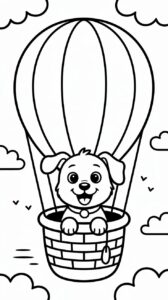 Cartoon-Tiere im Heißluftballon zum Ausmalen – jetzt downloaden