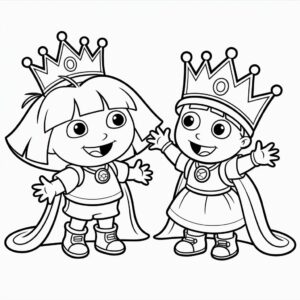 Dora en Boots als Koninklijk Duo Kleurplaat