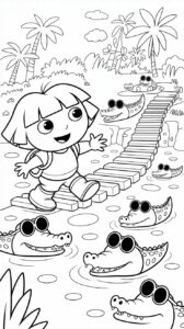 Dora en krokodillen kleurplaat