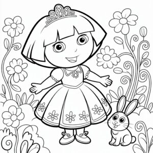 Dora met Konijn in de Tuin Kleurplaat