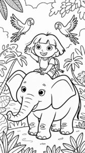 Dora met olifant kleurplaat