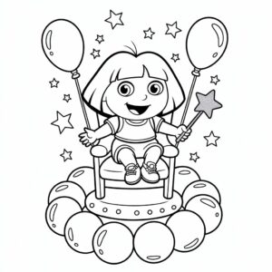 Dora op de Troon Kleurplaat