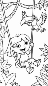 Dora op schommel kleurplaat