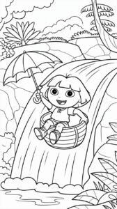 Dora op waterval kleurplaat