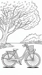 Fiets in het park kleurplaat downloaden