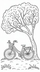 Fiets in het park zwart-wit print