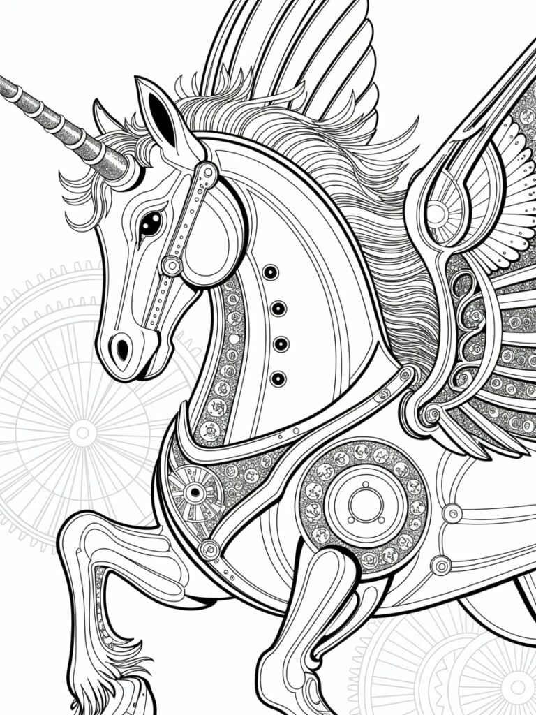 Geometric Unicorn Coloring Page For Adults