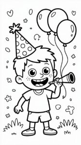 Gratis kleurplaat Nieuwjaarsfeest met Feesthoedjes