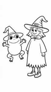 Heks met lachende kikker in heksenhoed