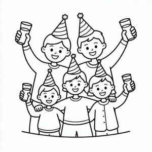 Nieuwjaarsfeest met Familie kleurplaat gratis