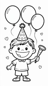 Nieuwjaarsfeest met Feesthoedjes kleurplaat downloaden