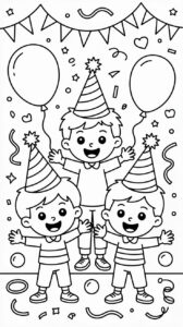 Nieuwjaarsfeest met Feesthoedjes kleurplaat gratis