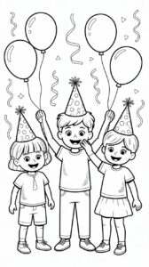 Nieuwjaarsfeest met Feesthoedjes kleurplaten PDF