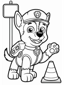 Paw Patrol Chase Traffic Cone Coloring Page