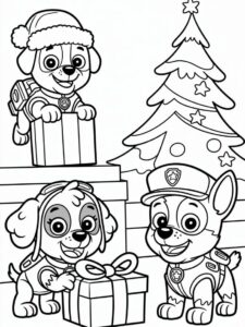 Paw Patrol Christmas Gift Coloring Page