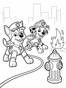 Paw Patrol Firefighter Chase and Marshall Coloring Page