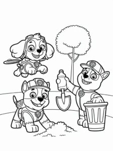 Paw Patrol Team Garden Cleanup Coloring Page