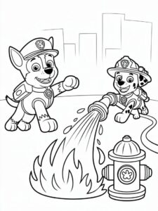 Paw Patrol Team Putting Out Fire Coloring Page