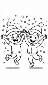 Printbare Nieuwjaarsfeest met Feesthoedjes kleurplaten