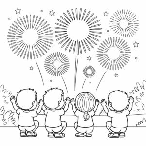 Vuurwerkfeest kleurplaat om te printen