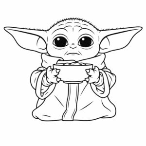 baby yoda kleurplaat schattig