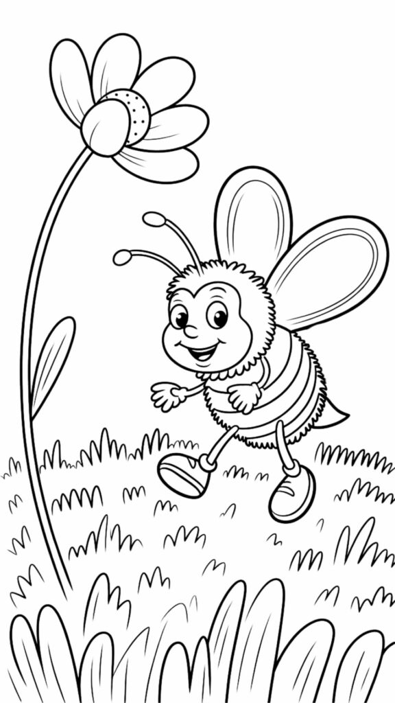 kleurplaat bijen en bloemen