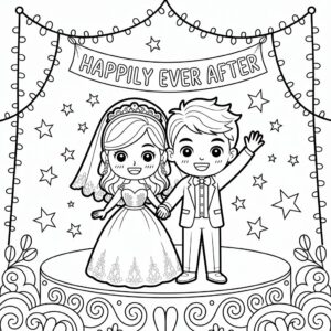 kleurplaat prins en prinses trouwen