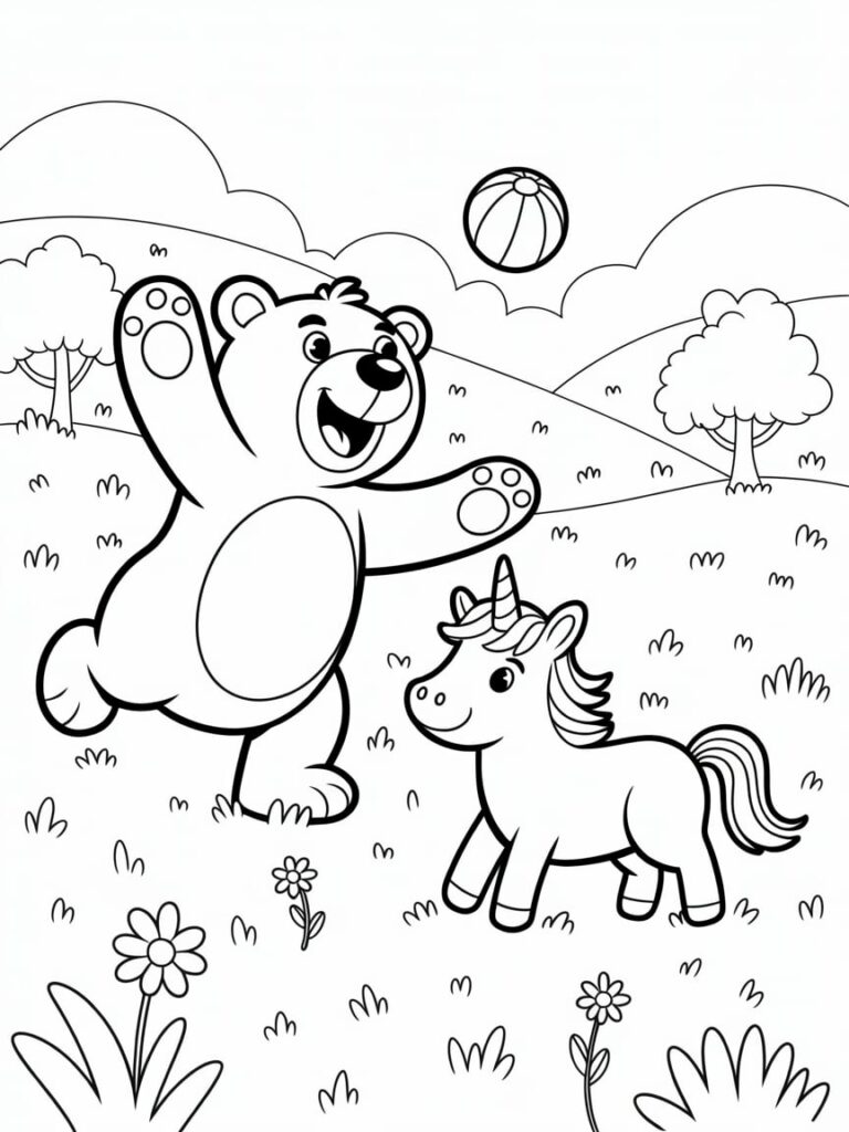 unicorn and bear coloring pages