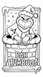 Boze Grinch in schoorsteen kleurplaat