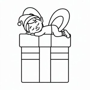 Download slapend elfje op een cadeau om in te kleuren