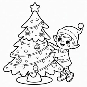 Elf met kerstboom kleurplaat PDF