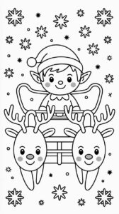 Gratis kleurplaat elf in een slee met rendieren