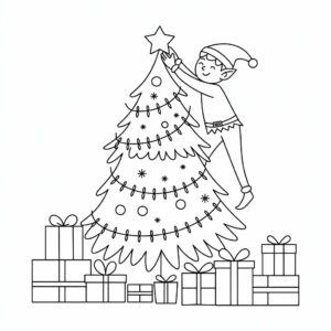 Gratis print elf versiert de kerstboom