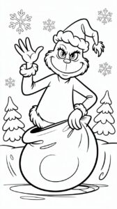 Grinch met grote zak kleurplaat