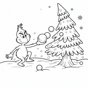 Grinch sneeuwballen gooien kleurplaat