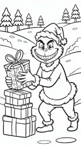 Grinch steelt cadeaus kleurplaat