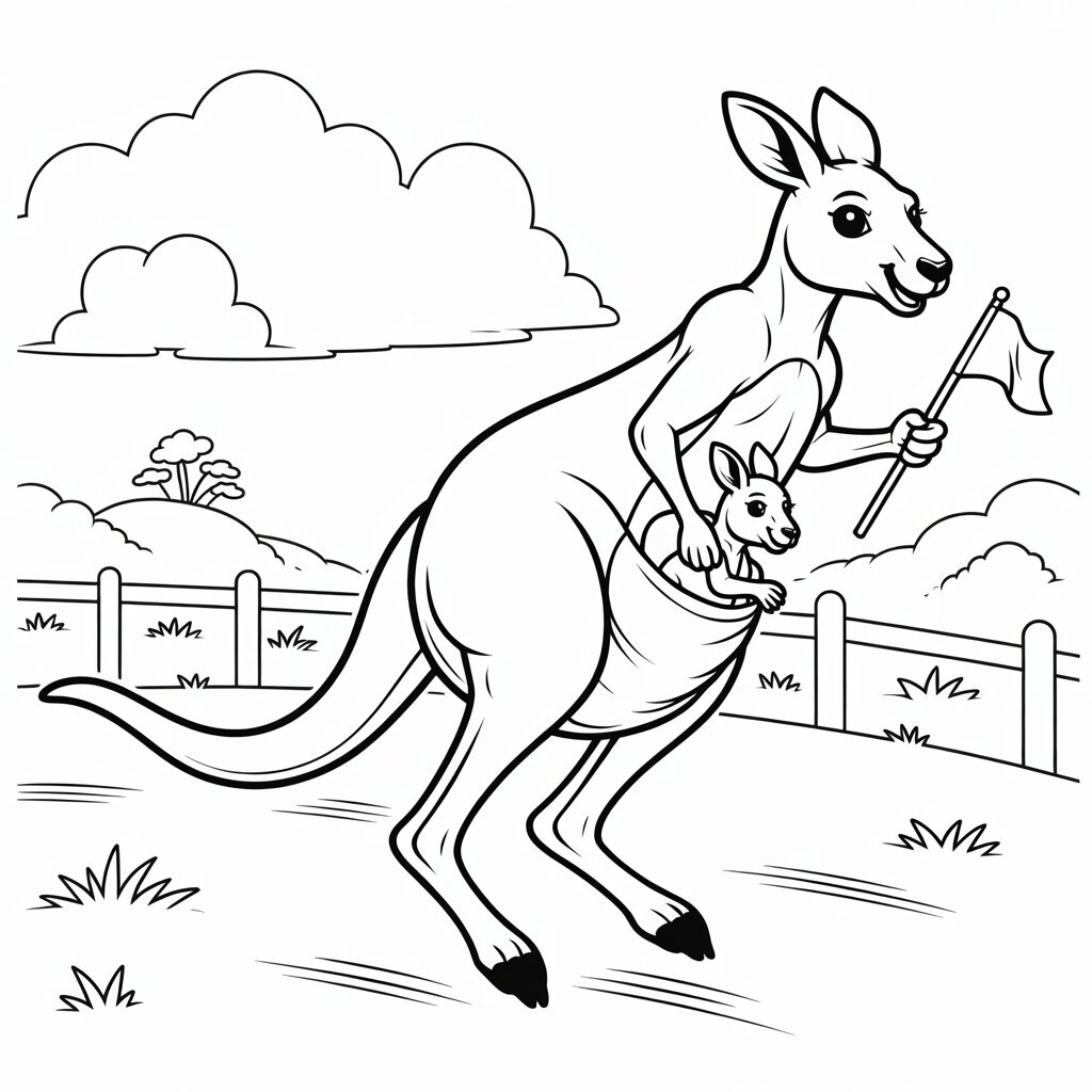 Känguru mit Baby im Beutel Ausmalbild