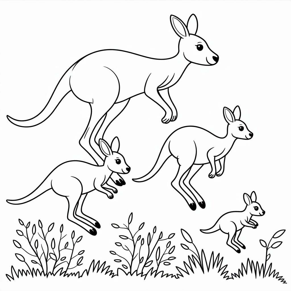 Malvorlage Känguru-Familie