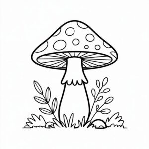 Paddestoel in het bos printbare kleurplaat