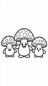 Schattige paddestoelen met gezichtjes kleurplaat downloaden