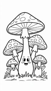 Schattige paddestoelen met gezichtjes kleurplaat om te printen